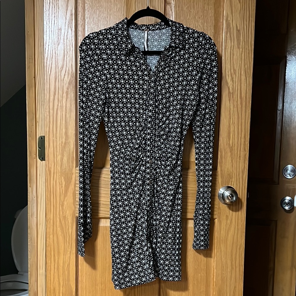 Free People Black and White Floral Long Sleeve Dress